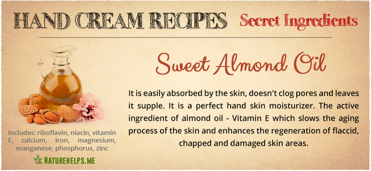 Hand Cream Recipes. Secret ingredients. Almond oil