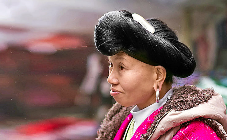 Yao women with long natural hair. Fermented rice secrets
